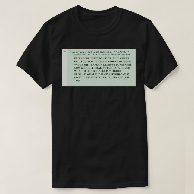 Camiseta Explicar Deleuze copypasta t (Frente do Design)