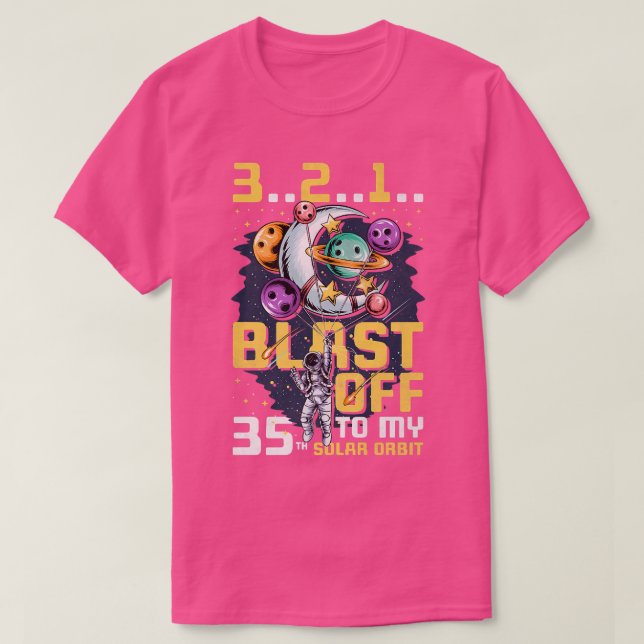 Camiseta Explodir para a minha 35ª órbita solar, 35º aniver (Frente do Design)