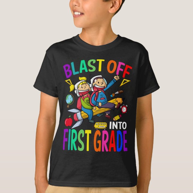 Camiseta Explodir Para O Foguete De Primeiro Grau De Volta  (Frente)