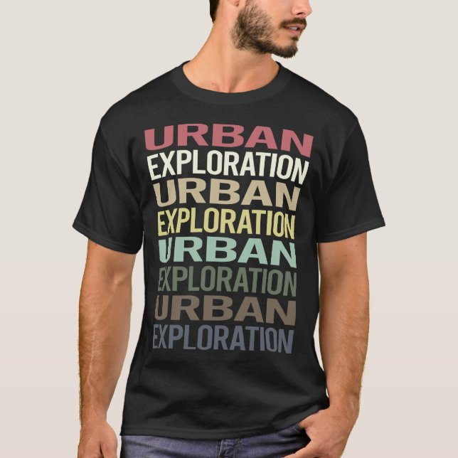 Camiseta Exploração Urbana de Texto Colorido (Frente)