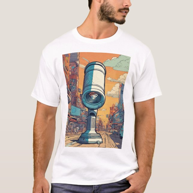 Camiseta Explorador Cósmico: Telescópio Vetor de Arte Cômic (Frente)