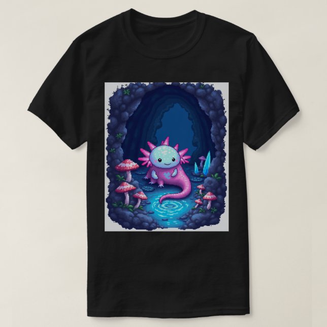 Camiseta Explorador de caverna de Axolote Arte Pixel Adesiv (Frente do Design)