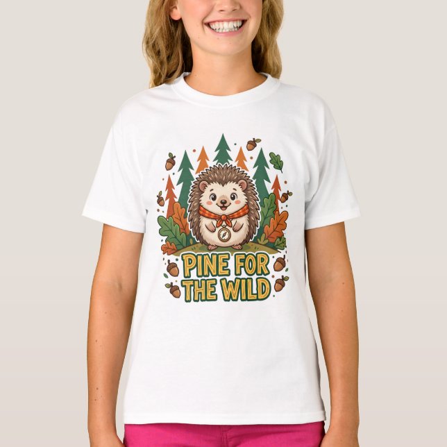 Camiseta Explorador deouriço Fofinho "Sonho com o Selvagem" (Frente)