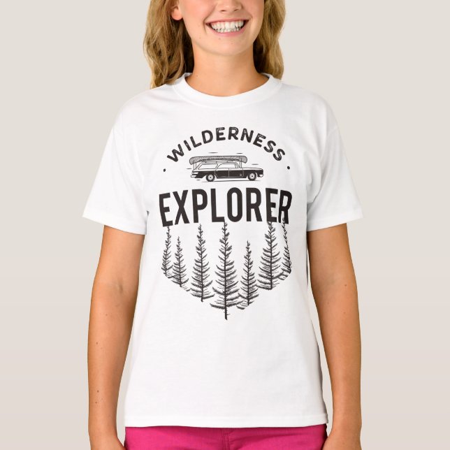 Camiseta Exploradora da Natureza Kombi Canoa Árvores (Frente)