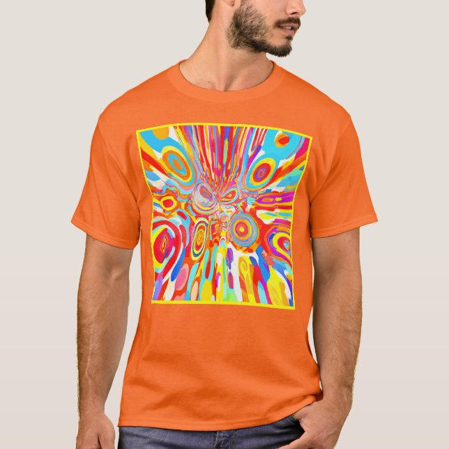 Camiseta Explorando Padrão Colorido Vibrante (Frente)