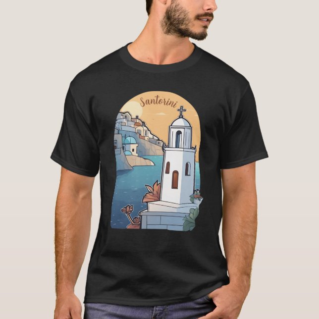 Camiseta Explorando Santorini, Grécia (Frente)