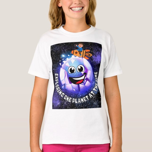 Camiseta Explorando um planeta de cada vez . menino em um f (Frente)