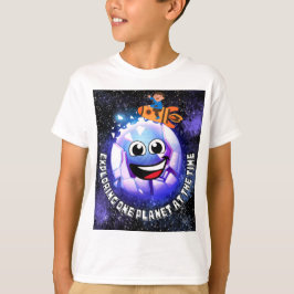 Camiseta Explorando um planeta de cada vez . menino em um f