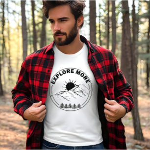 Camiseta Explorar mais arte de linha de paisagem de círculo