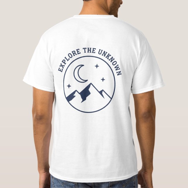 Camiseta "Explore a Montanha Mínima Desconhecida" (Verso)