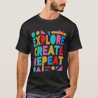 Camiseta Explore Crie Repita Tipografia Colorida