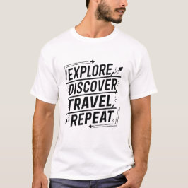 Camiseta Explore Descubra o Viagem de repetição, branco