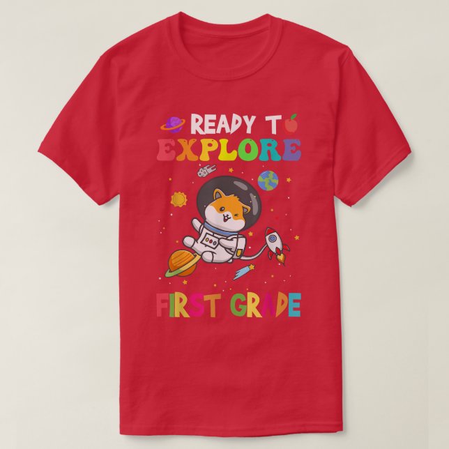 Camiseta Explore First Grade Back To School Astronaut Space (Frente do Design)