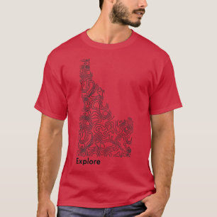 Camiseta Explore Idaho Outdoor amante preto Topo Map design