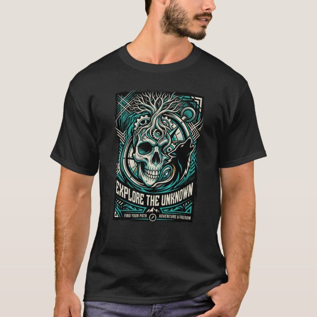 Camiseta Explore O Desconhecido – Aventura do Lobo (Frente)