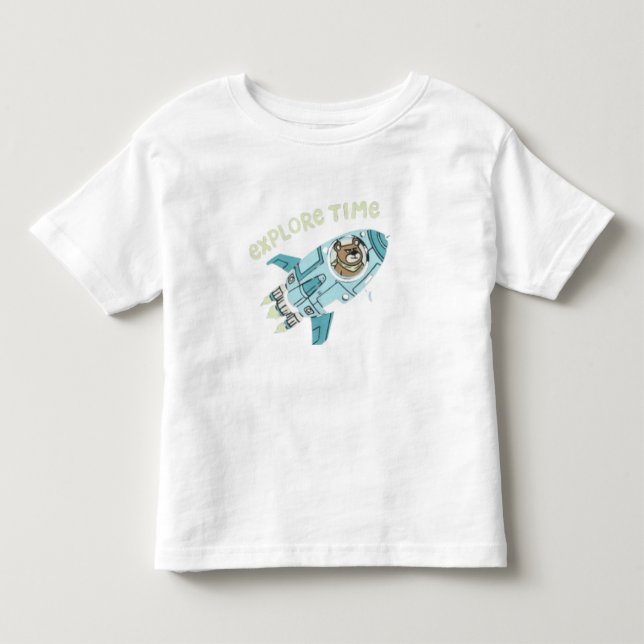 Camiseta Explore o Tempo" Astronauta Urso Foguete Espacial  (Frente)