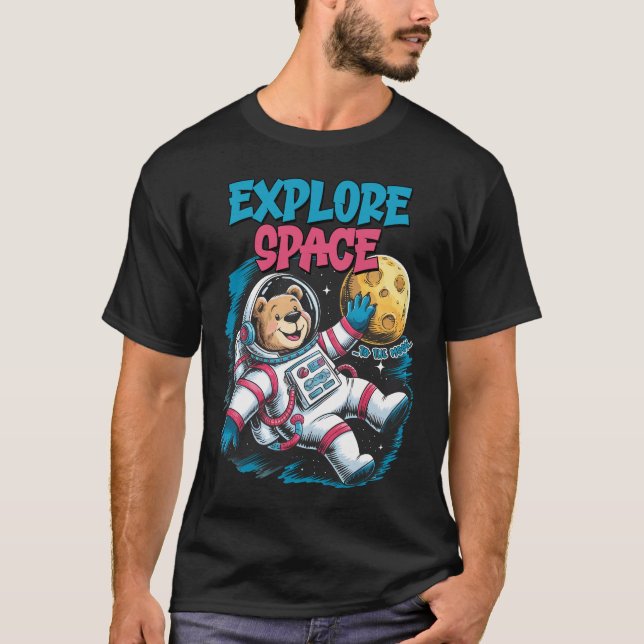 Camiseta Explore o Urso do Astronauta Espacial (Frente)