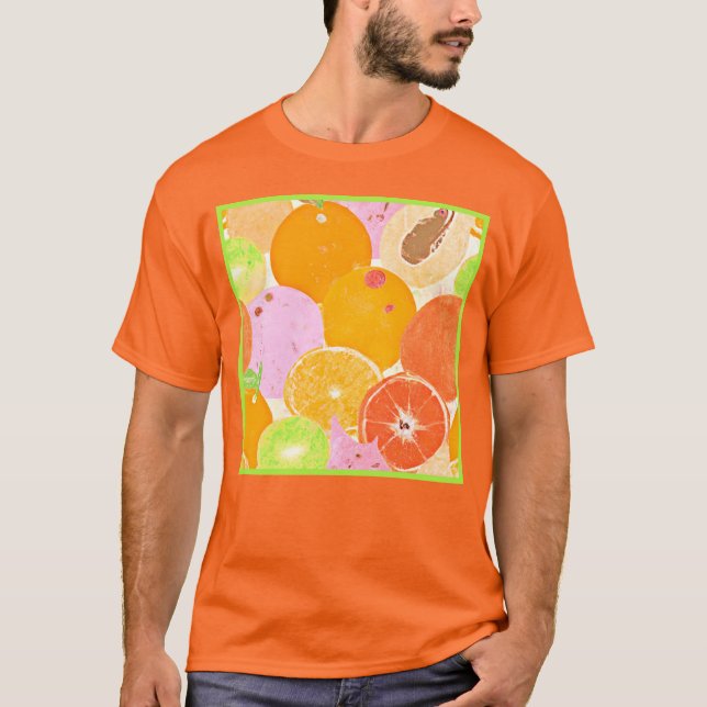 Camiseta Explosão Colorida de Frutas (Frente)