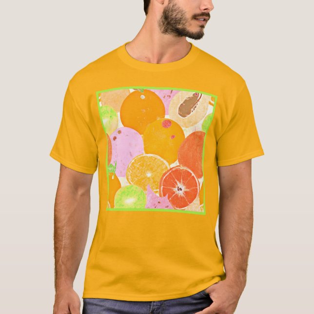 Camiseta Explosão Colorida de Frutas (Frente)