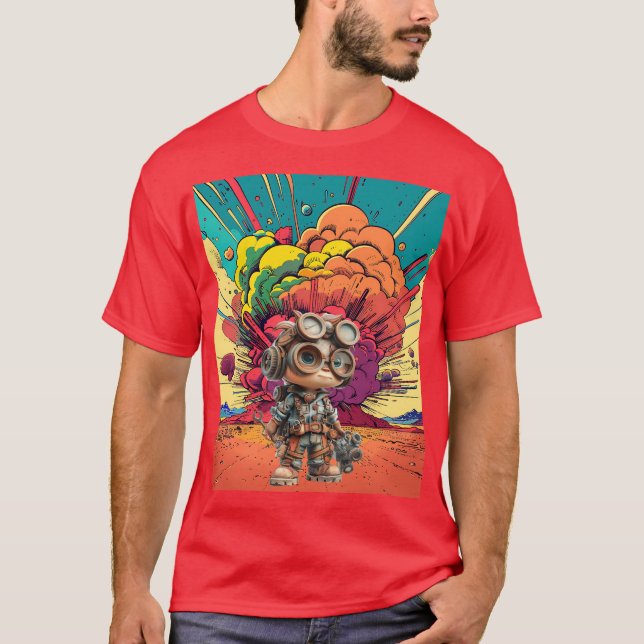Camiseta Explosão de Cartoon Mecânico Steampunk (Frente)