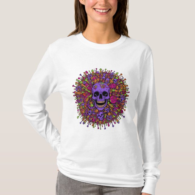 Camiseta Explosão de Caveira de Doces de Halloween (Frente)