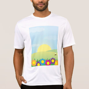 Camiseta Explosão de Sol na Primavera com Flores Coloridas