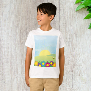 Camiseta Explosão de Sol na Primavera com Flores Coloridas