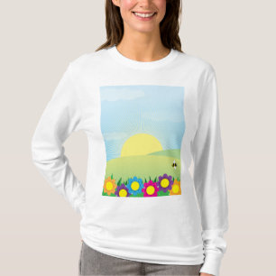 Camiseta Explosão de Sol na Primavera com Flores Coloridas