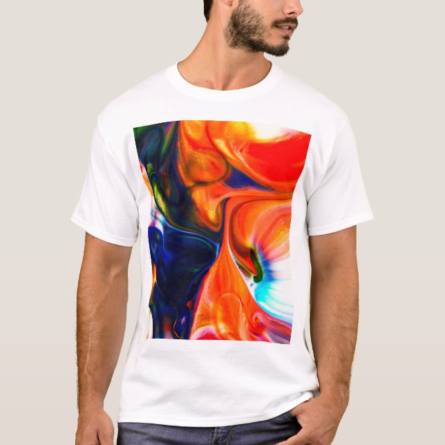 Camiseta Explosão de tinta digital: Abstrato colorido (Frente)