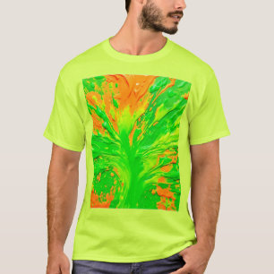 Camiseta Explosão de Tinta Verde e Laranja