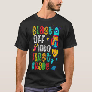 Camiseta Explosão Em Foguete Da Classe 1rua Primeiro Dia Da