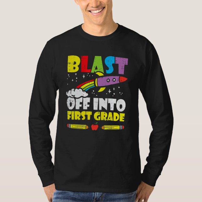 Camiseta Explosão Em Foguete Da Classe 1rua Primeiro Dia Da (Frente)