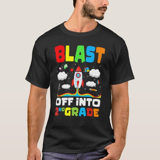 Camiseta Explosão Em Foguete De segundo Primeiro Dia Da Esc (Frente)