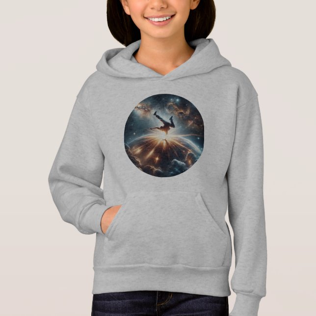 Camiseta Explosão Galáctica de Breakdance em Espaços Profun (Frente)