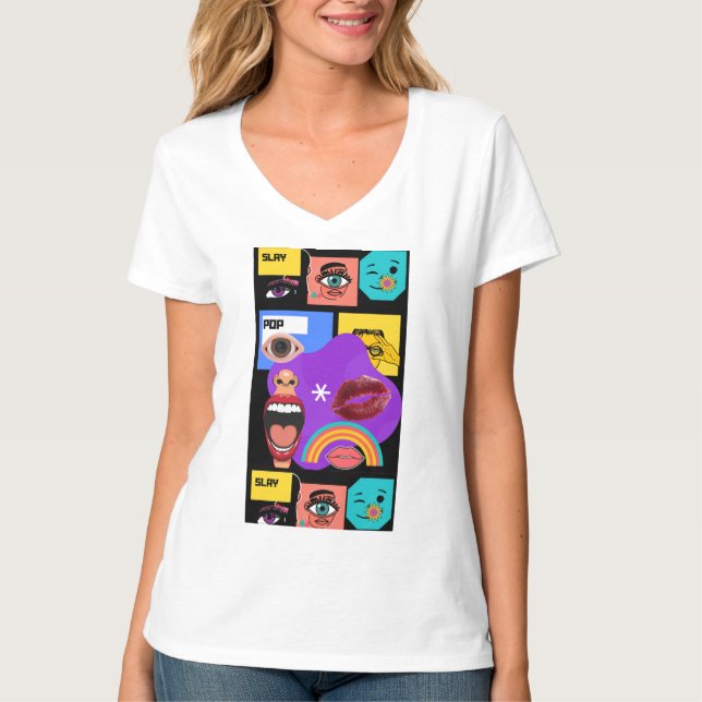 Camiseta Explosão Ousada da Arte Pop  Estilo de Desenho Ani (Frente)