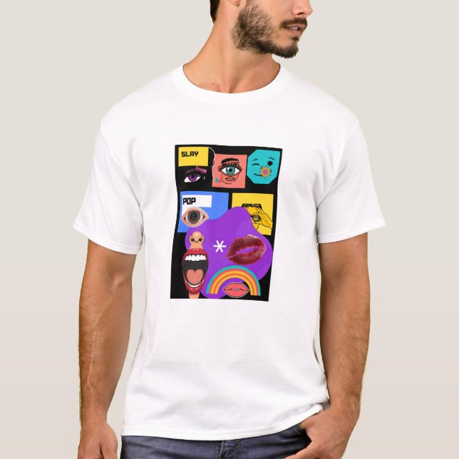 Camiseta Explosão Ousada Pop Art | Estilo de Quadr (Frente)