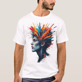 Camiseta Explosão Vibrante de Cores Desenho Artístico de T-