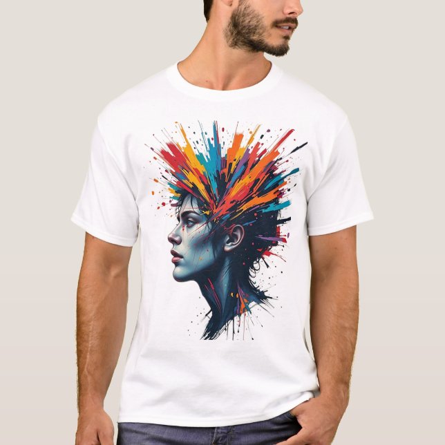 Camiseta Explosão Vibrante de Cores Desenho Artístico de T- (Frente)