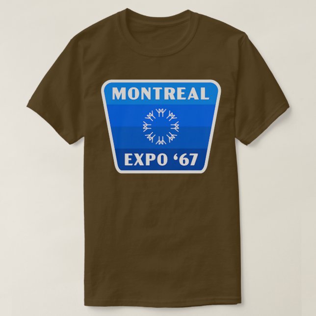 Camiseta Expo 67 Montreal mundos Fair Retro Crachá Blue (Frente do Design)