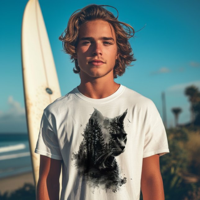 Camiseta Exposição Dupla de Gato e Floresta (Criador carregado)