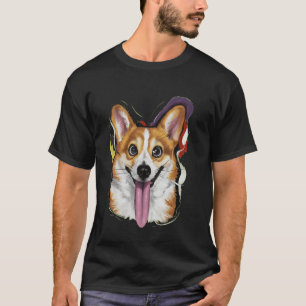 Camiseta Expressão Engraçada de Corgi Arte de Expressão Eng
