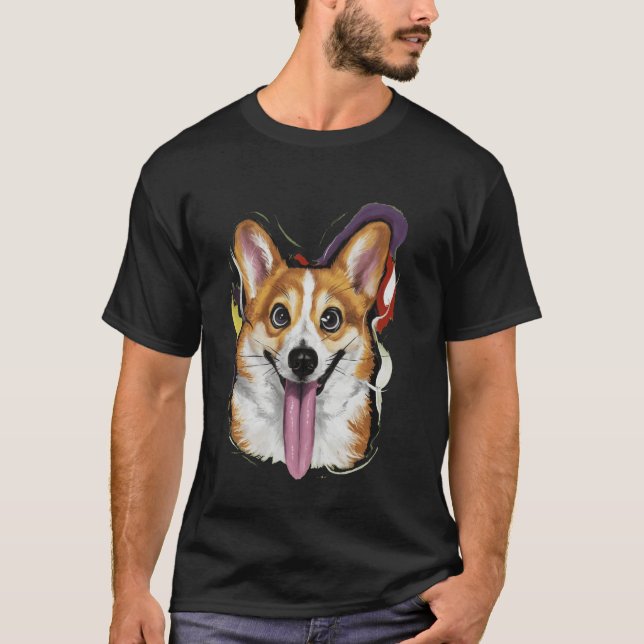 Camiseta Expressão Engraçada de Corgi Arte de Expressão Eng (Frente)