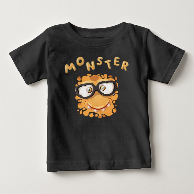 Camiseta Expressões de horror Monstro engraçado encara bebê (Frente)
