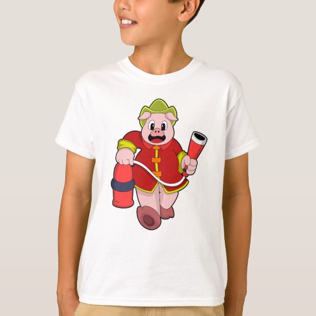 Camiseta Extintor de incêndio de bombeiro porcino (Frente)