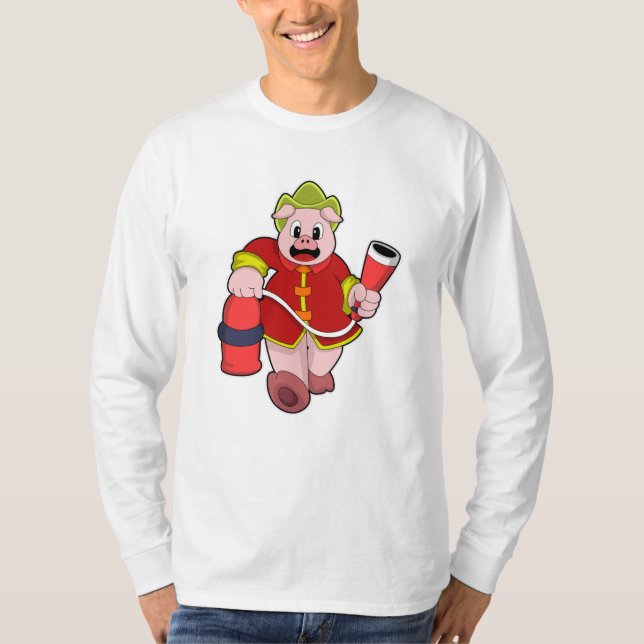 Camiseta Extintor de incêndio de bombeiro porcino (Frente)