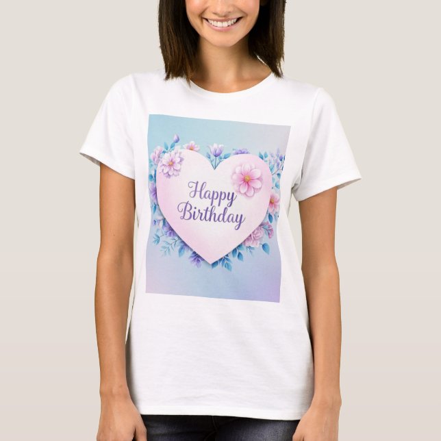Camiseta Extraente elegante luxuoso de aniversário rosa azu (Frente)