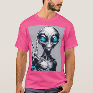 Camiseta Extraterrestre Jogando o Sinal da Paz