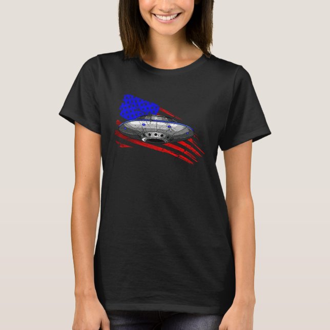 Camiseta Extraterrestrial Space Craft American Flag Men Wom (Frente)