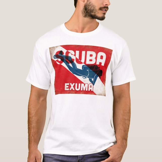 Camiseta Exuma Scuba Diver - Retro Azul (Frente)