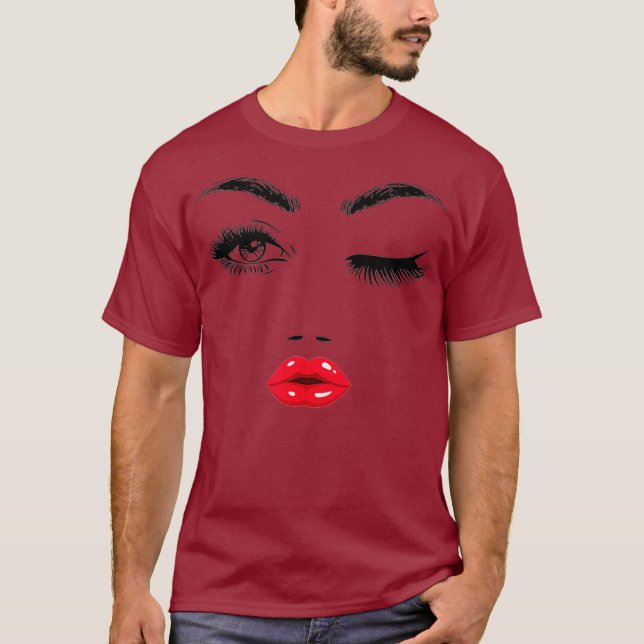 Camiseta Eyelash Lipstick Red Lip Lash Artista Makeup (Frente)
